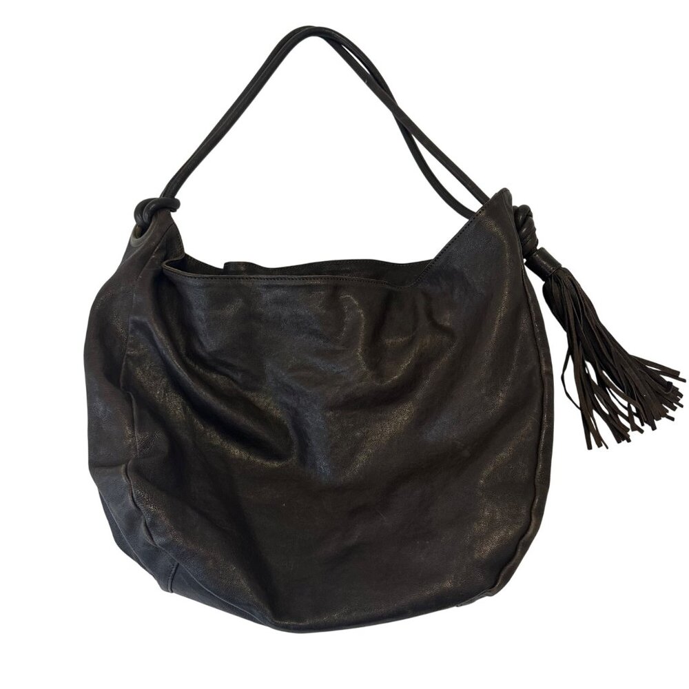 Alchimia Brown Leather Slouchy Hobo Tote Shoulder Bag Made In Italy Tassel